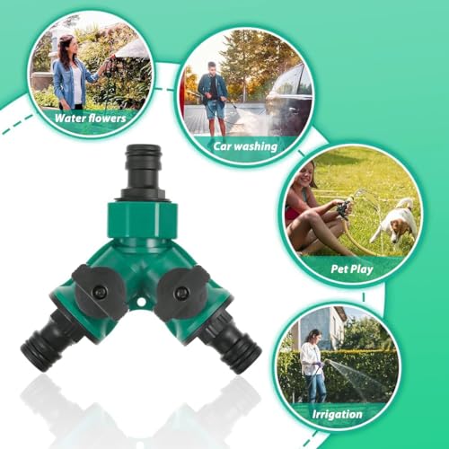 HASTHIP® 2 Way Tap Splitter for Garden Irrigation, ABS Green Y Shape Valve with Separate Switch, Leak-Proof 3/4 & 1/2 Inch Water Tap Connector, Durable Weather-Resistant Material for Outdoor Use HASTHIP® 2 Way Tap Splitter for Garden Irrigation, ABS Green Y Shape Valve with Separate Switch, Leak-Proof 3/4 & 1/2 Inch Water Tap Connector, Durable Weather-Resistant Material for Outdoor Use